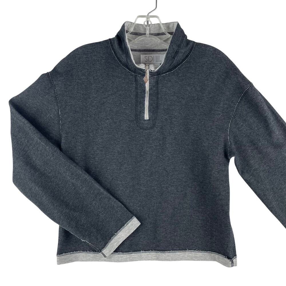 VTG 90s SDI Womens Quarter Zip Pullover M Charcoal Gray Mock Neck French Terry